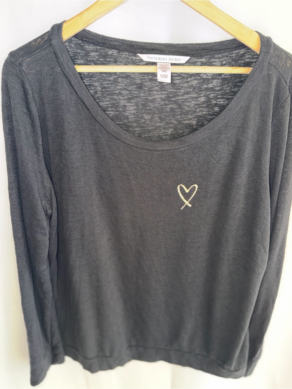 Victoria's Secret Charcoal Long Sleeve Tee with Gold Heart